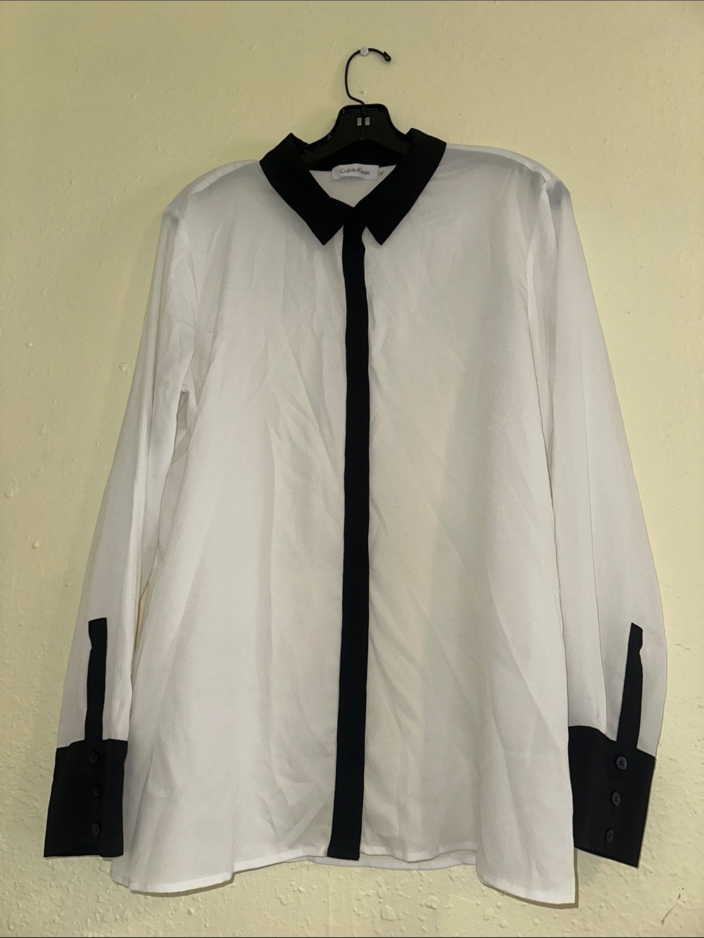 Calvin Klein White Shirt with Black Collar & Trim EUC
